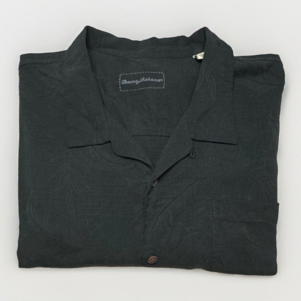 Tommy Bahama 100% Silk Camp Shirt Men's 3XB All Black Loop Collar